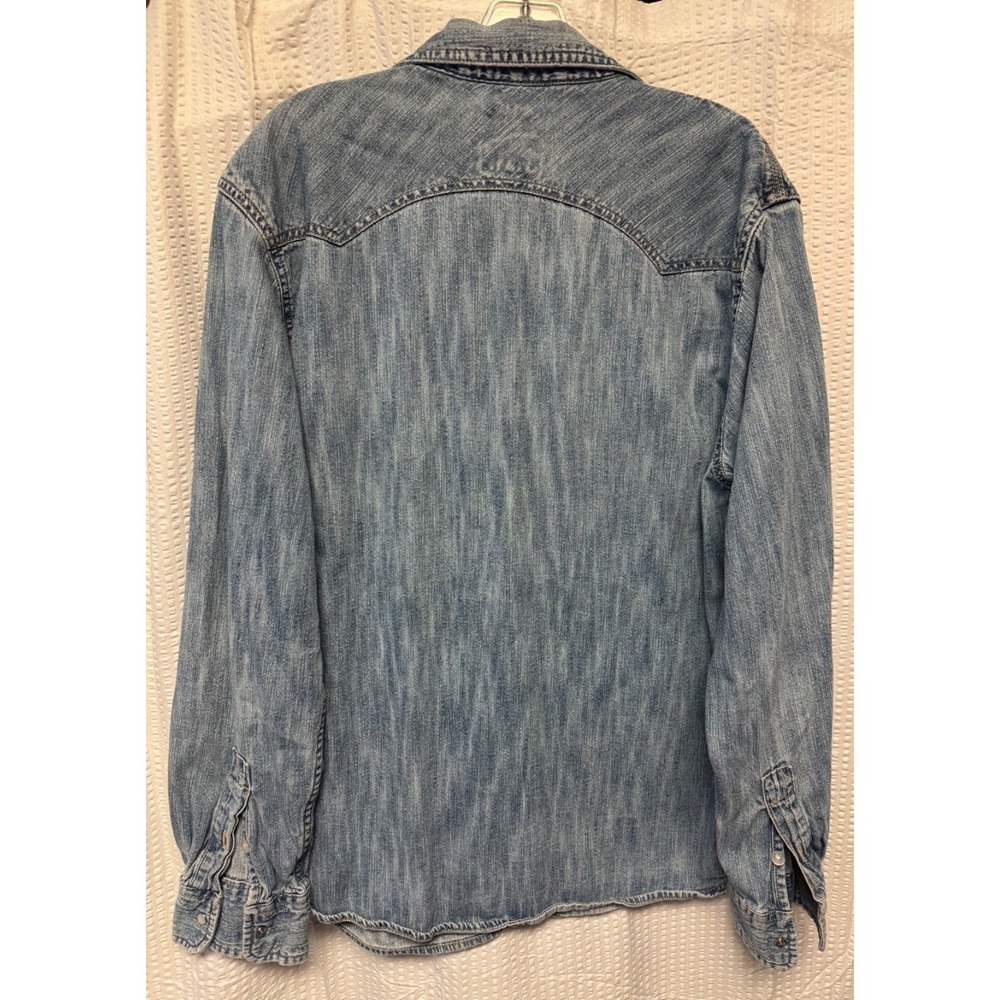Levis Pearl Snap Denim Long Sleeve Blue Shirt Mens Western Red Tab Sz L - Picture 11 of 16